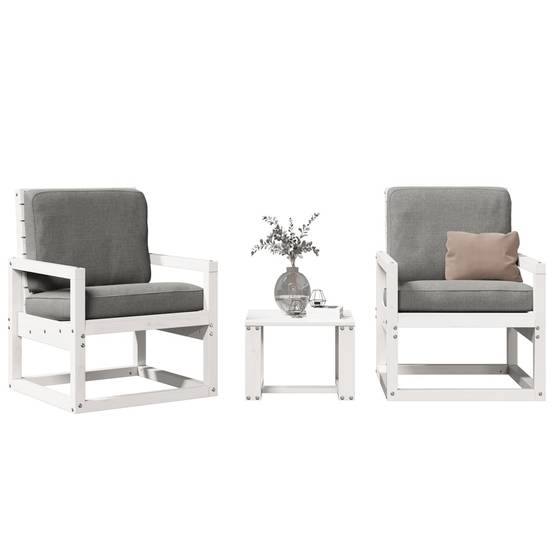3 pcs salon de jardin - Mobilier d'extérieur blanc bois massif de pin-JU8045 - Image 2