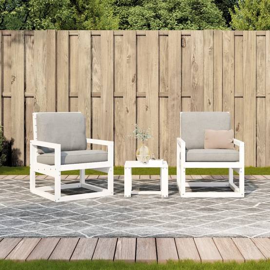 3 pcs salon de jardin - Mobilier d'extérieur blanc bois massif de pin-JU8045 - Image 3
