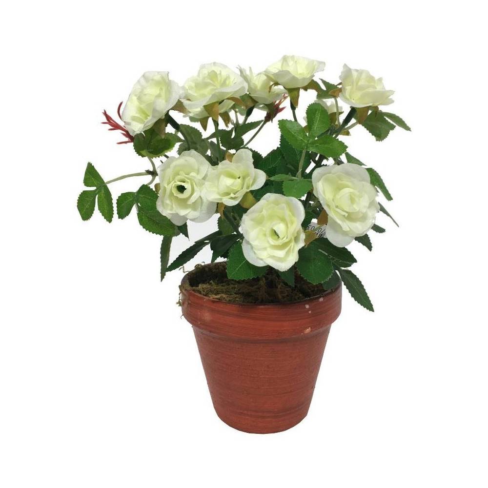 Rosier plante fleur artificielle extérieur cimetière tissu blanc 23cm Chemin de campagne - Imagen 1