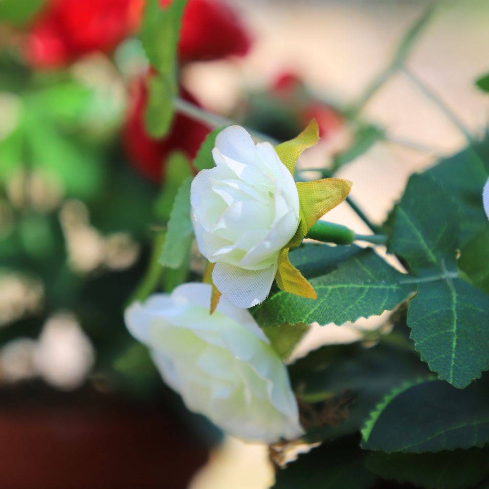 Rosier plante fleur artificielle extérieur cimetière tissu blanc 23cm Chemin de campagne - Imagen 4