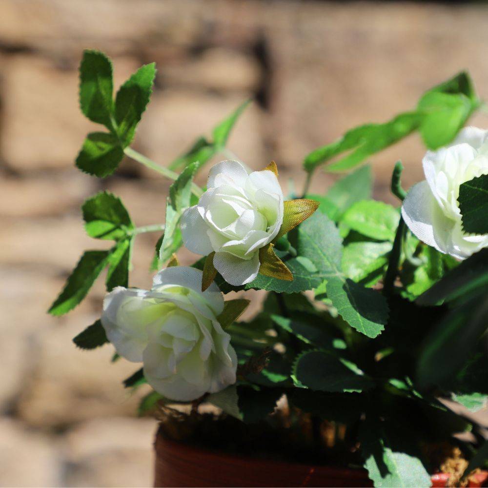 Rosier plante fleur artificielle extérieur cimetière tissu blanc 23cm Chemin de campagne - Imagen 3