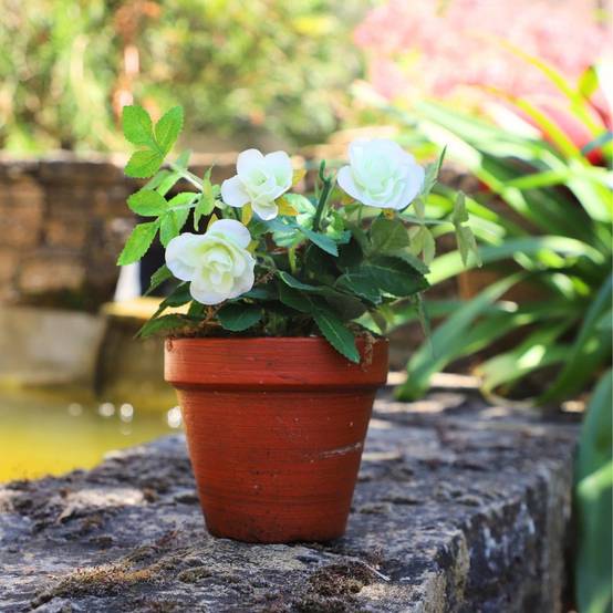 Rosier plante fleur artificielle extérieur cimetière tissu blanc 23cm Chemin de campagne - Imagen 2