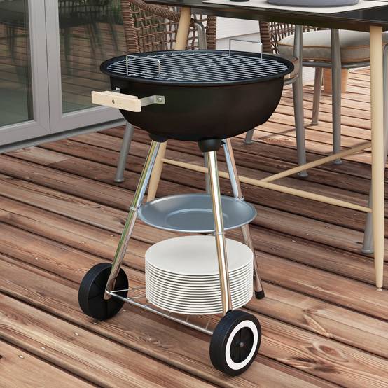 Outsunny - Barbecue à charbon - BBQ rond avec couvercle, roues et contrôle température - 48 x 56 x 94 cm - noir - Outsunny - Image 4