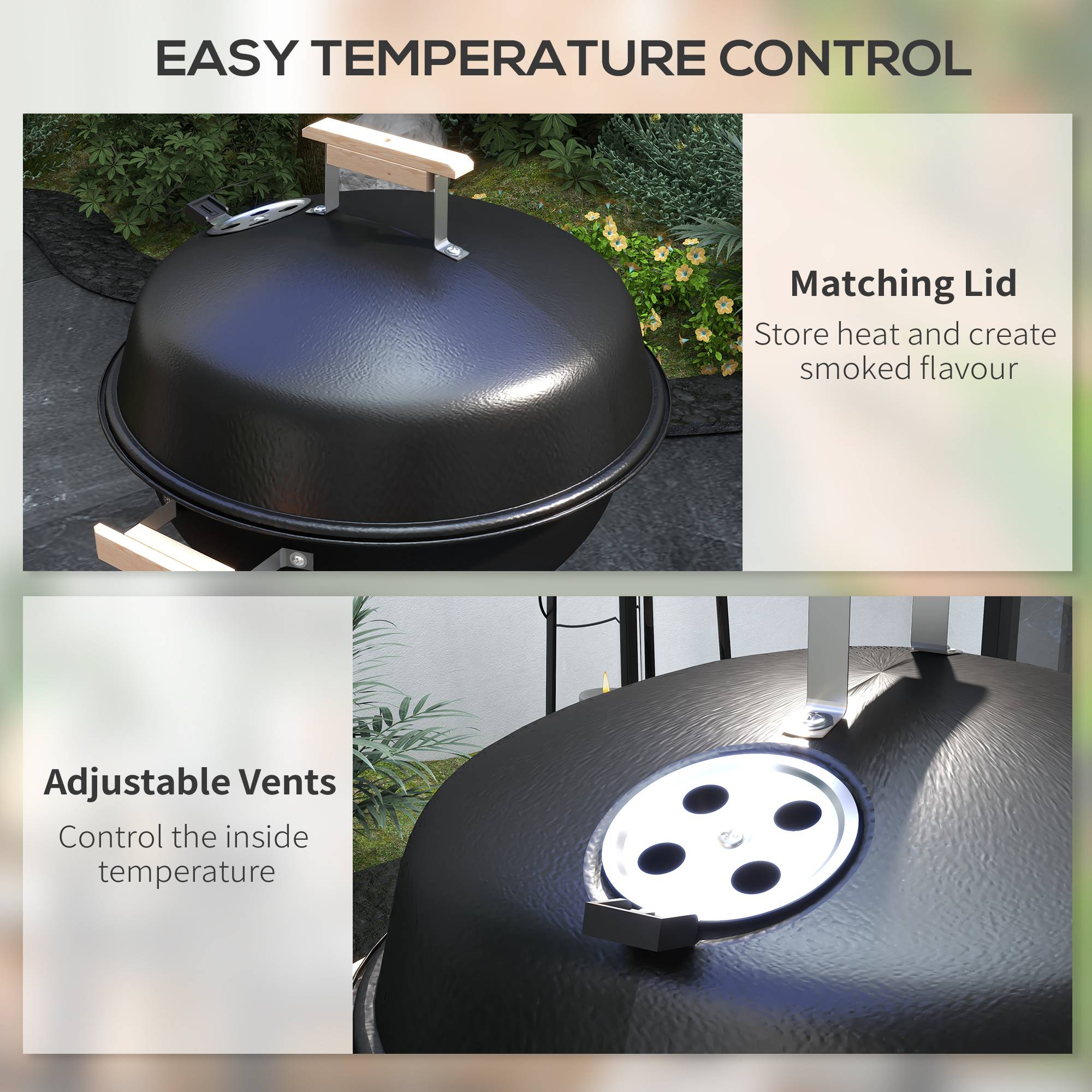Outsunny - Barbecue à charbon - BBQ rond avec couvercle, roues et contrôle température - 48 x 56 x 94 cm - noir - Outsunny - Image 9