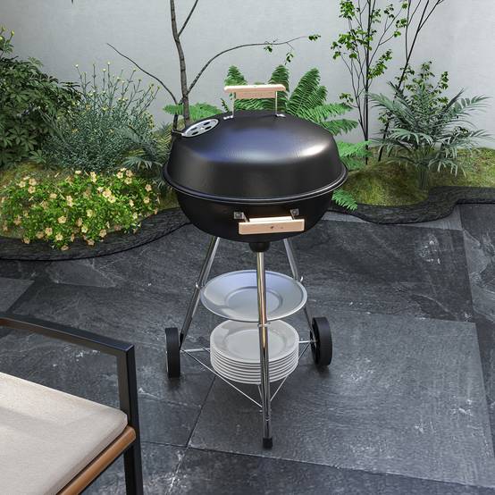 Outsunny - Barbecue à charbon - BBQ rond avec couvercle, roues et contrôle température - 48 x 56 x 94 cm - noir - Outsunny - Image 6