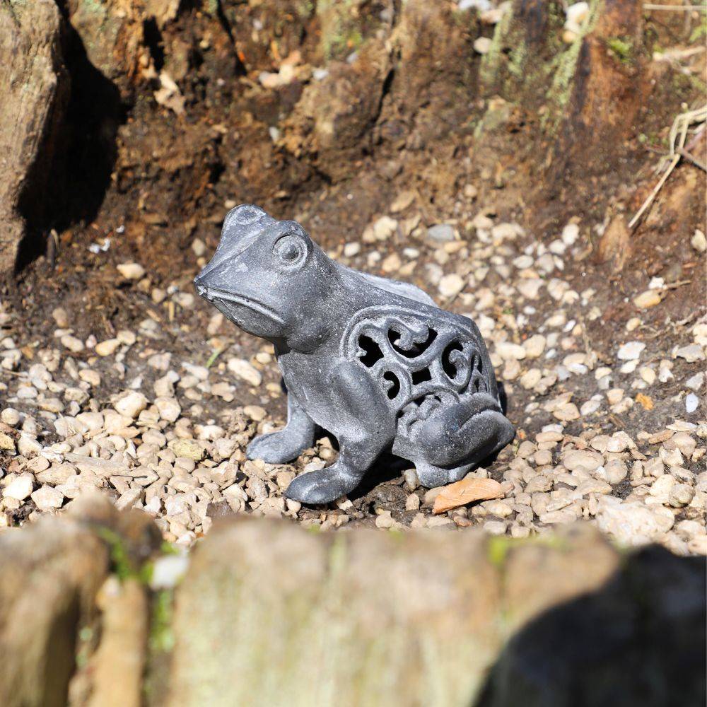 Grenouille en fonte noire 13 x 11 cm Chemin de campagne - Imagen 2