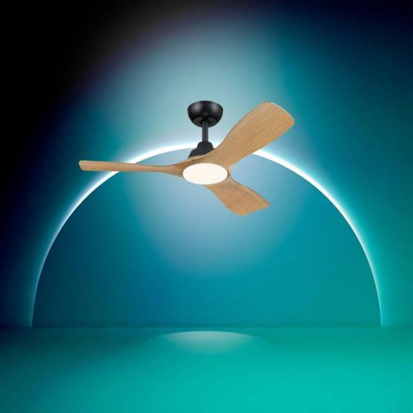 Philips - Ventilateur de Plafond - Plafonnier  - Philips - Olas - Pales fixes - Diametre 106 cm - Noir/Bois - LED intégrée + télécommande - Image 2
