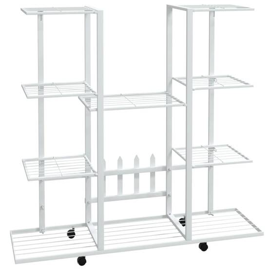 Porte-pots roulant en Fer Grande capacité pour Terrasse et Balcon Blanc 94.5x24.5x91.5 cm – ComfortXL Outdoor Living - Image 2