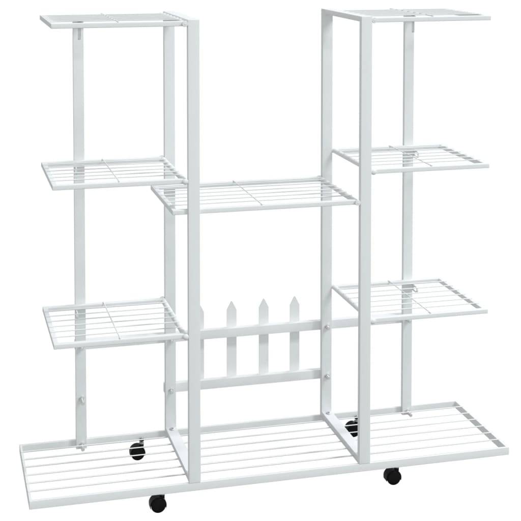Porte-pots roulant en Fer Grande capacité pour Terrasse et Balcon Blanc 94.5x24.5x91.5 cm – ComfortXL Outdoor Living - Image 2