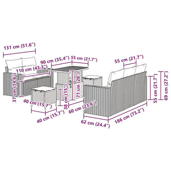 ComfortXL - Salon de Jardin Modulable Polyrotin Table Hauteur Réglable 5 Places pour Dîner Noir – ComfortXL Outdoor Living - Image 9