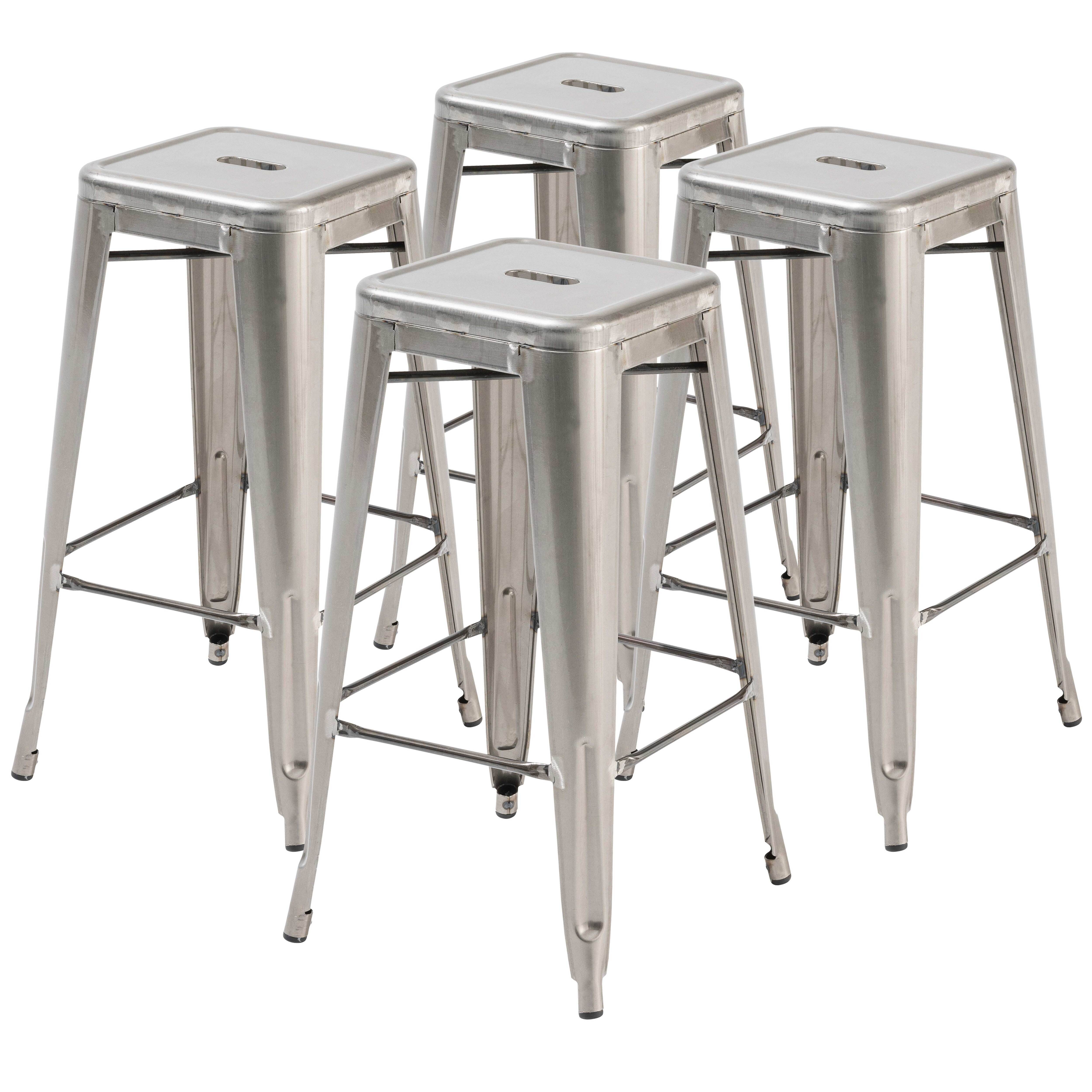 Oviala - Lot de 4 tabourets de bar en acier gris mat Indus - Oviala - Imagen 1