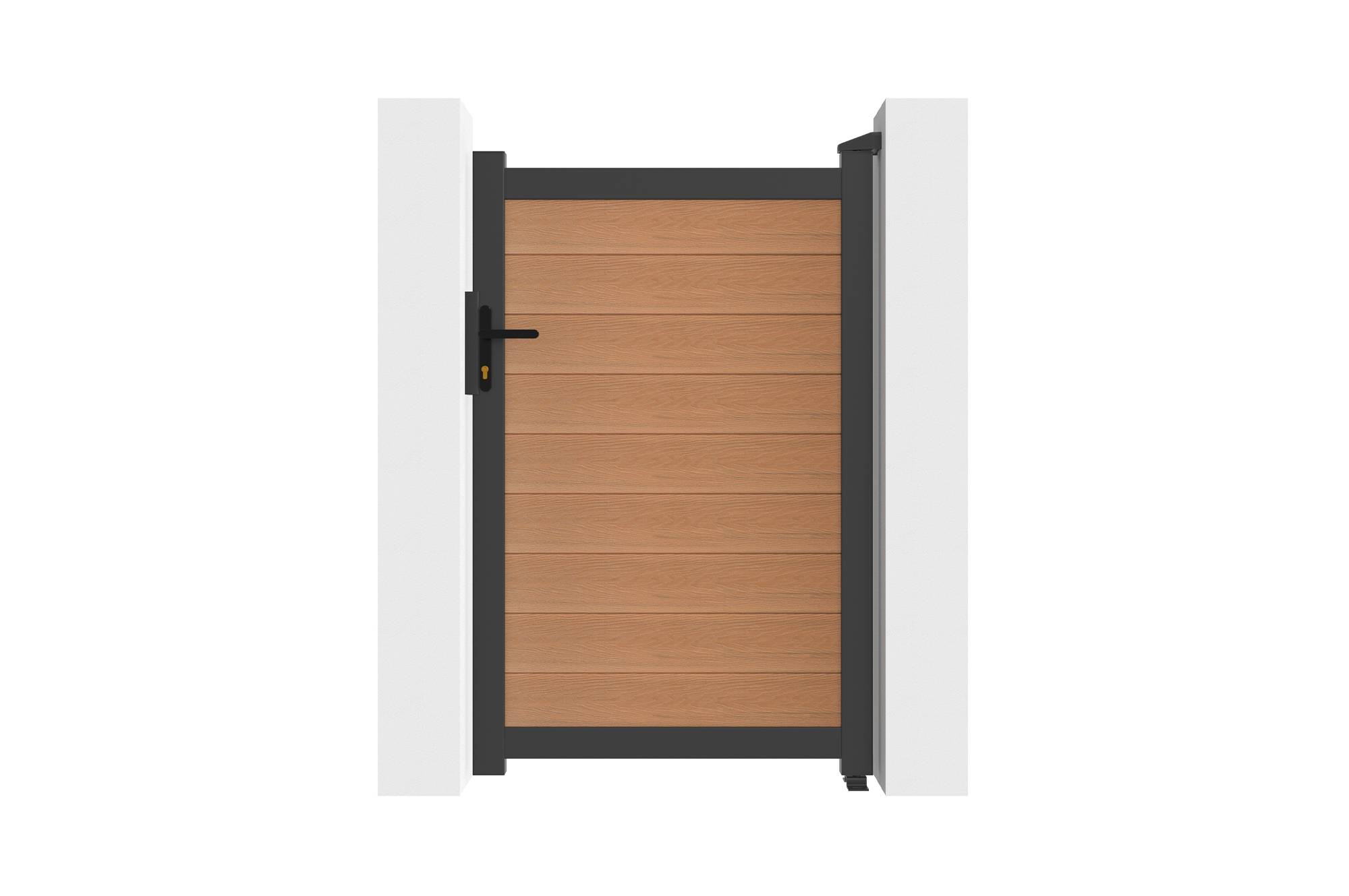 Casanoov Portillon bois composite 1m ATHOS H.160cm teck avec cadre aluminium + 2 poteaux EIFEL aluminium 15x15cm 140 x 350 cm Teck - Image 5