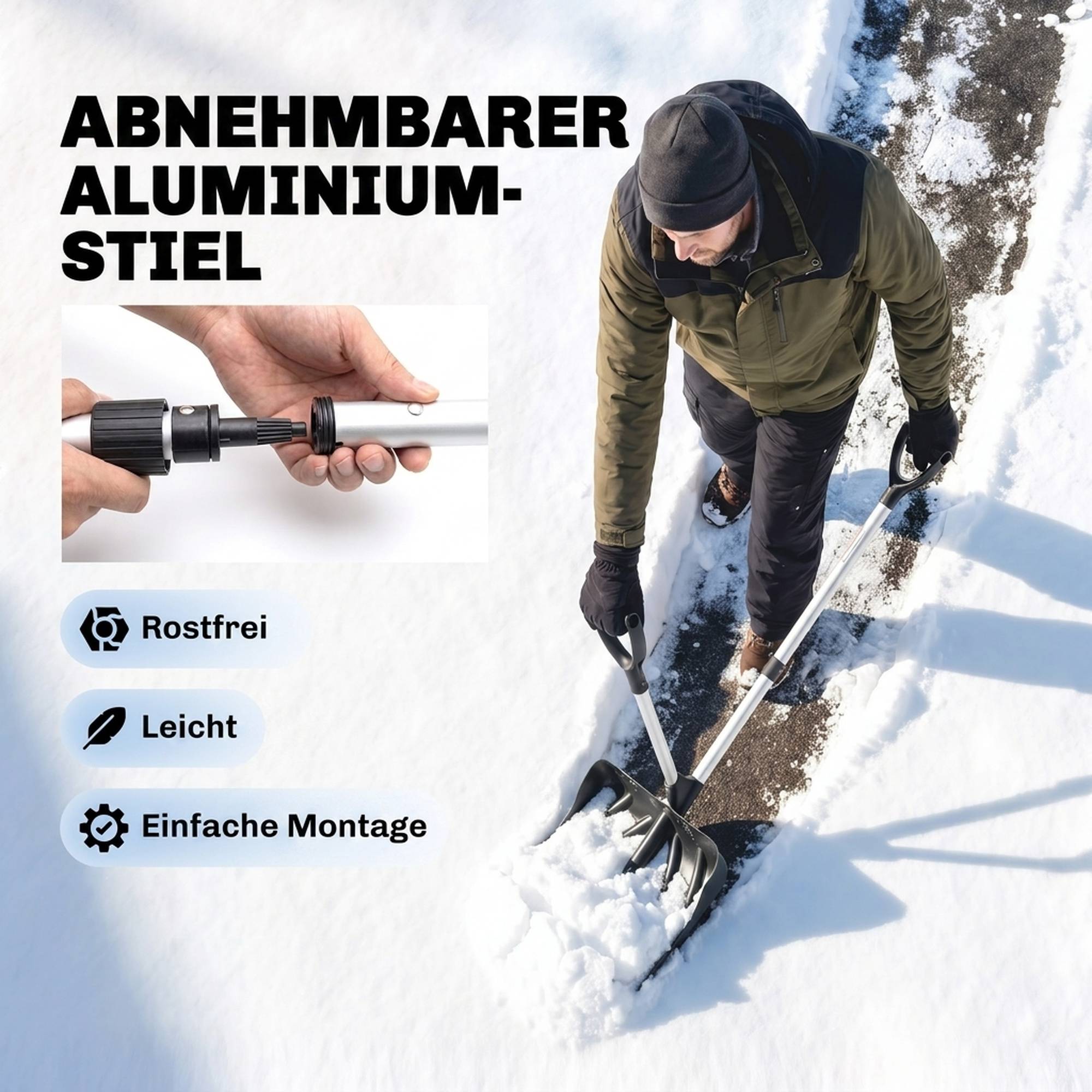 ComfortXL - Pelle à neige aluminium et plastique 45 x 33 cm noire pour allées avec poignée ergonomique et bord métal - Image 7