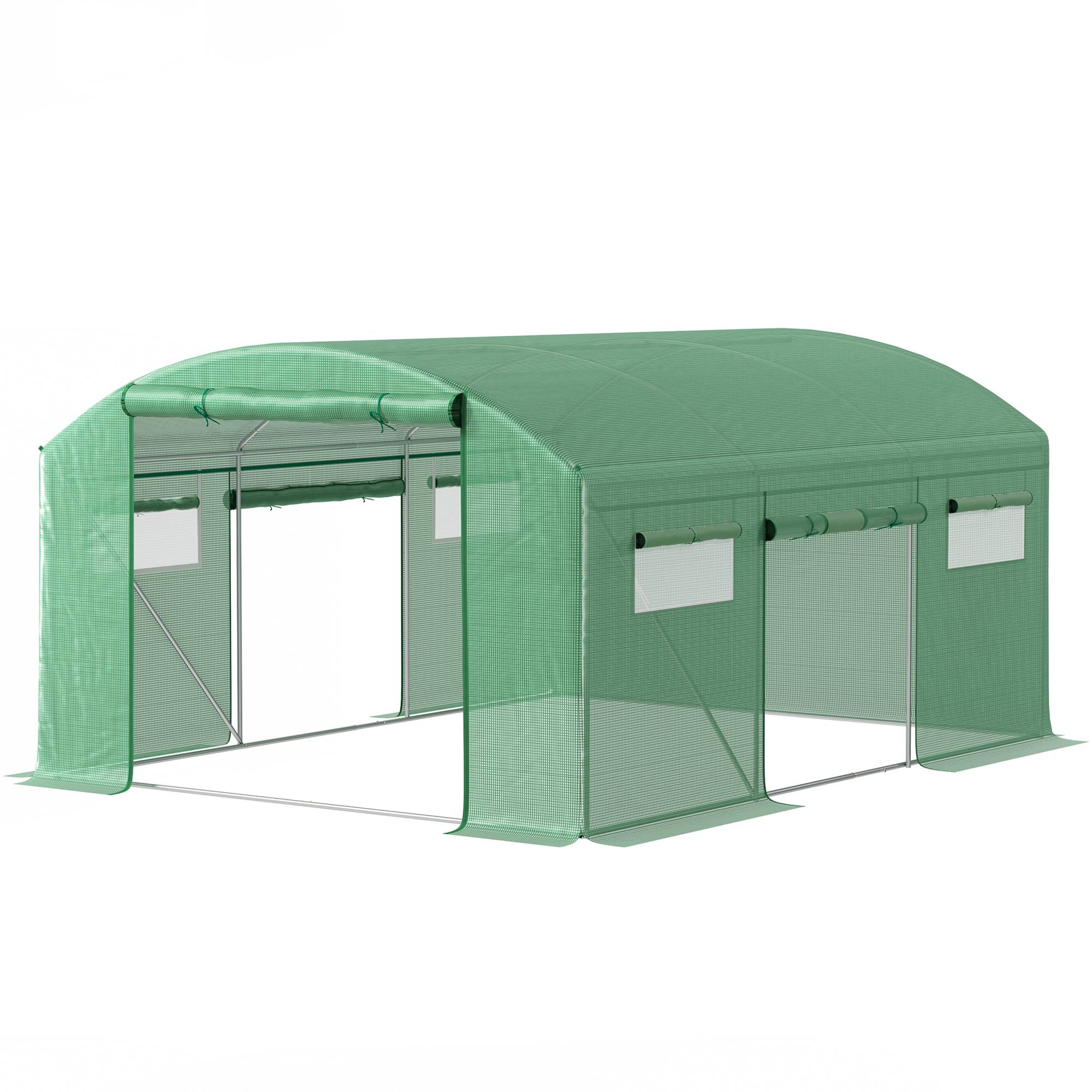 Sans Marque - Serre tunnel 4x3x2 m 6 fenêtres 3 portes sectionnelles polyéthylène acier galvanisé vert - Image 2