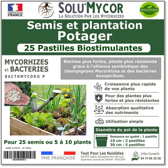 SoluMycor – 25 Pastilles Biostimulantes Potager –Pour Semis & Plantation – Mycorhizes & Bactéries Azospirillum – Favorise le Développement Racinaire