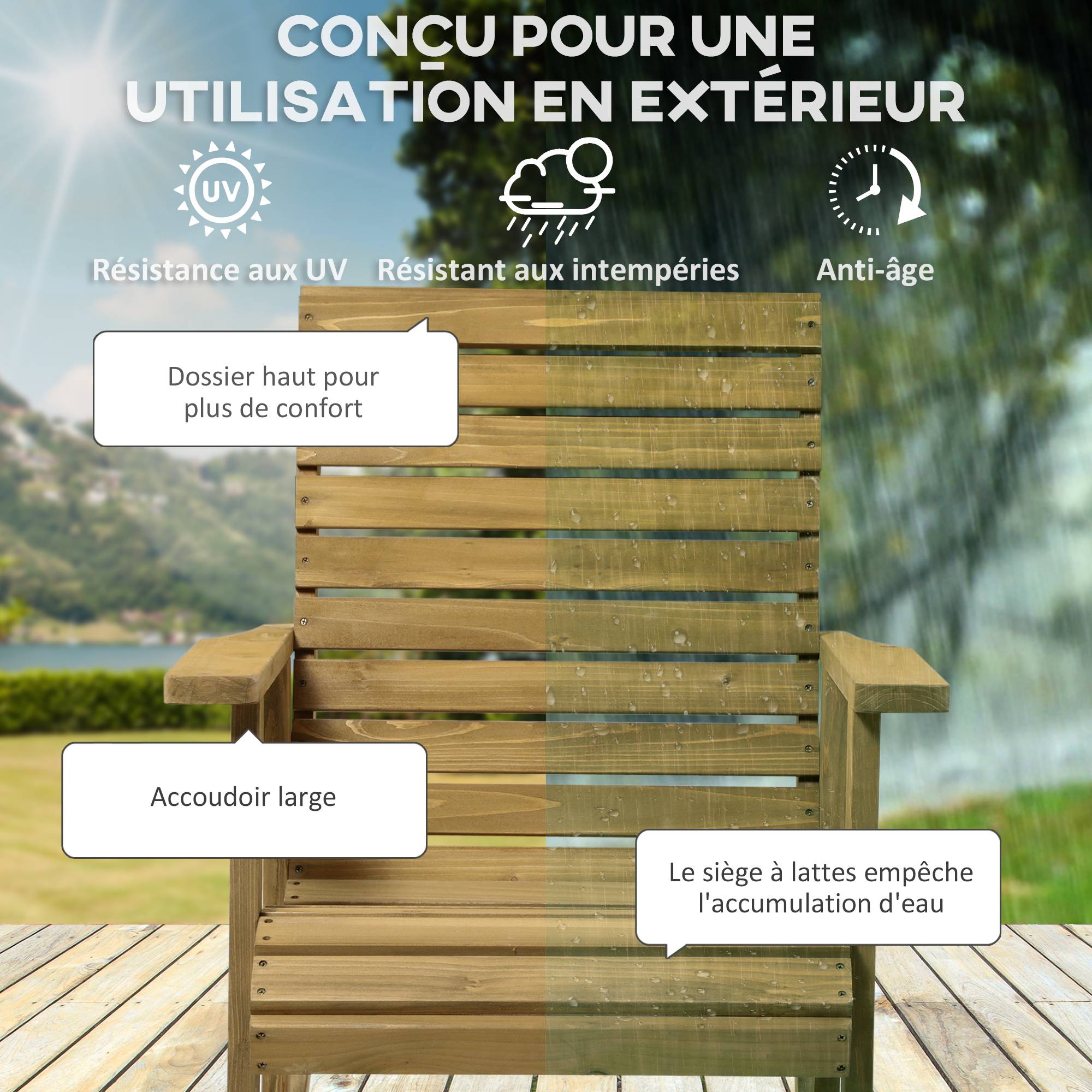 Fauteuil à bascule bois de sapin marron 64 x 86 x 85 cm - PANGIVO - Image 8