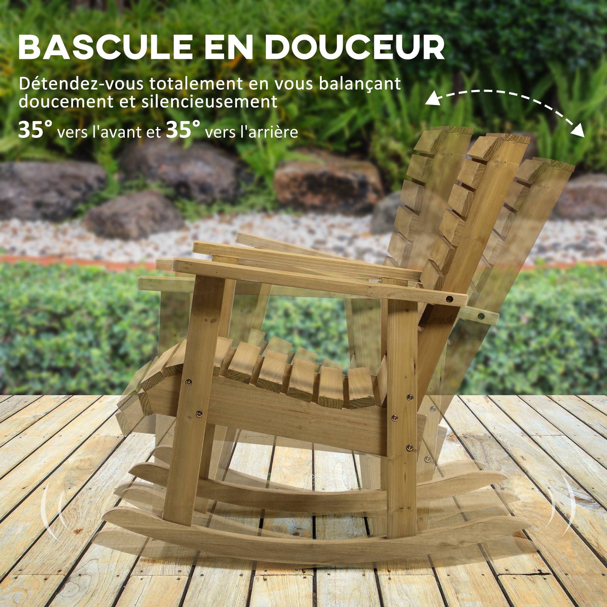 Fauteuil à bascule bois de sapin marron 64 x 86 x 85 cm - PANGIVO - Image 7