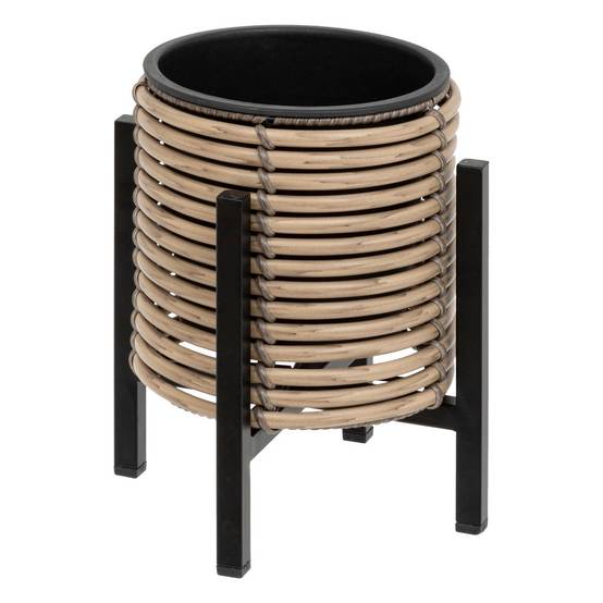 Atmosphera - Lot de 3 Cache-pots aspect Rotin sur pied en métal Noir D 17 D 25 et D 36 cm - Image 4