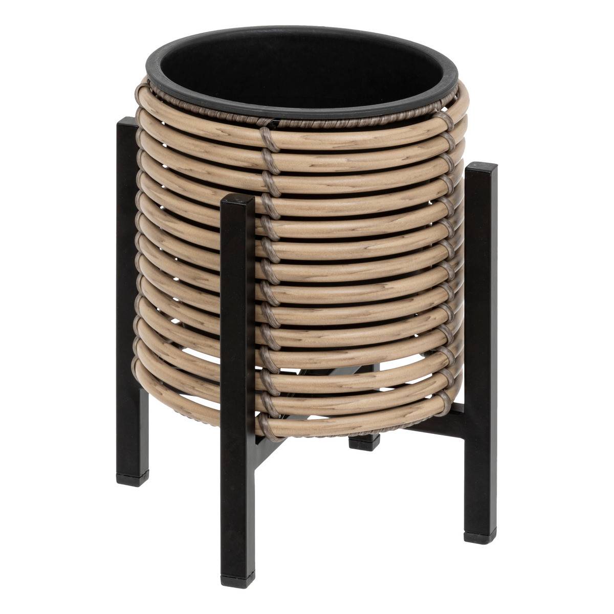 Lot de 3 Cache-pots aspect Rotin sur pied en métal Noir D 17 D 25 et D 36 cm - Image 4