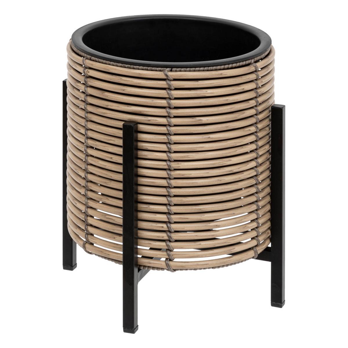 Lot de 3 Cache-pots aspect Rotin sur pied en métal Noir D 17 D 25 et D 36 cm - Image 3