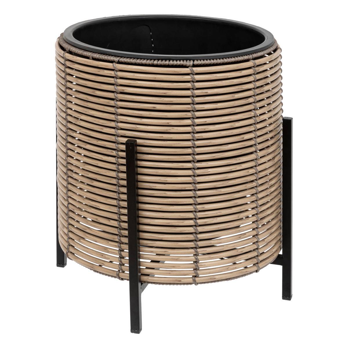 Lot de 3 Cache-pots aspect Rotin sur pied en métal Noir D 17 D 25 et D 36 cm - Image 2