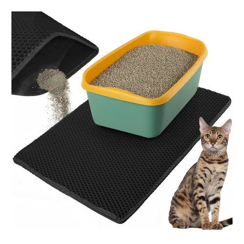 Tapis pour bac à litière Purlov 75 x 55 cm, noir, double couche, mousse EVA alvéolée - Image 1