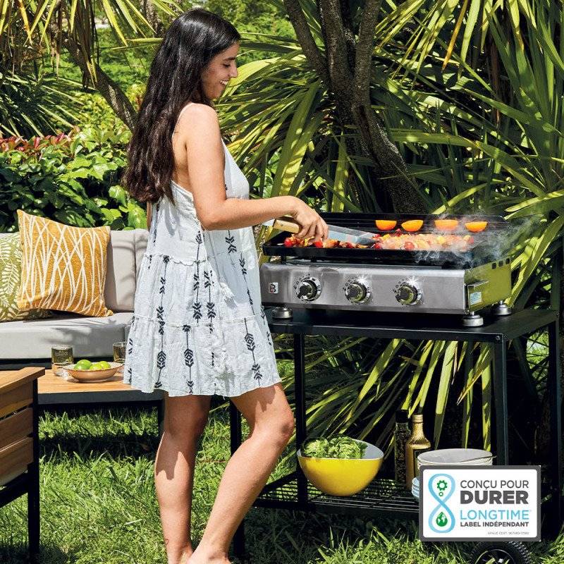 Brasero - Plancha au gaz brasero Silvia II G Inox - 3 brûleurs - 67 x 34 cm - Plaque en fonte fabriquée en France, Gris - Imagen 2
