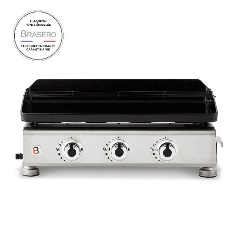 Brasero - Plancha au gaz brasero Silvia II G Inox - 3 brûleurs - 67 x 34 cm - Plaque en fonte fabriquée en France, Gris - Imagen 3