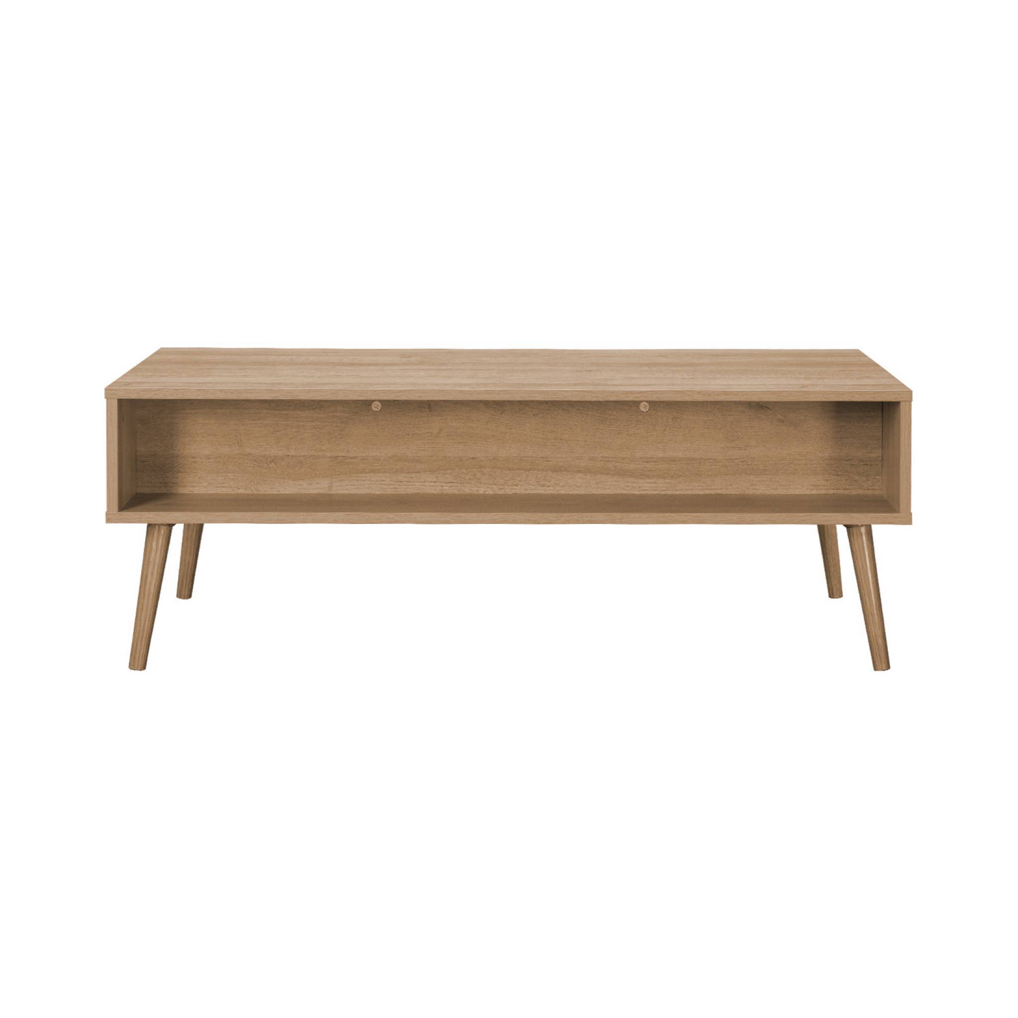 Table basse. Eva.  scandinave en cannage arrondi et en décor bois. 1 tiroir réversible L110 x l59 x H39cm | sweeek - Image 7
