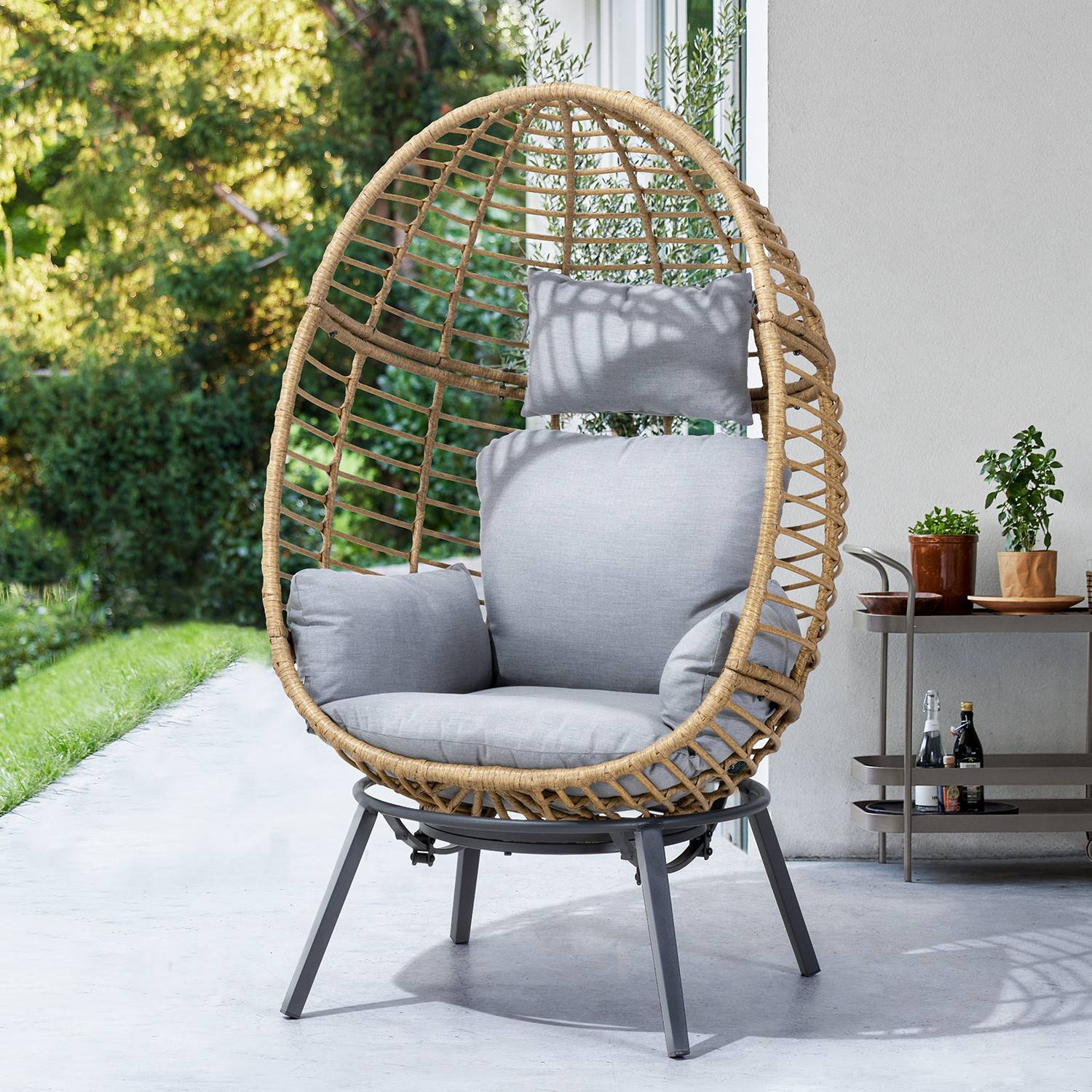 Avril Paris - Fauteuil oeuf inclinable en résine tressée - Gris naturel - YOGI - Imagen 5
