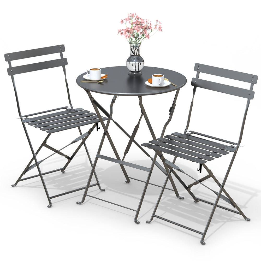Vounot - Ensemble bistro extérieur 1 table 2 chaises acier gris