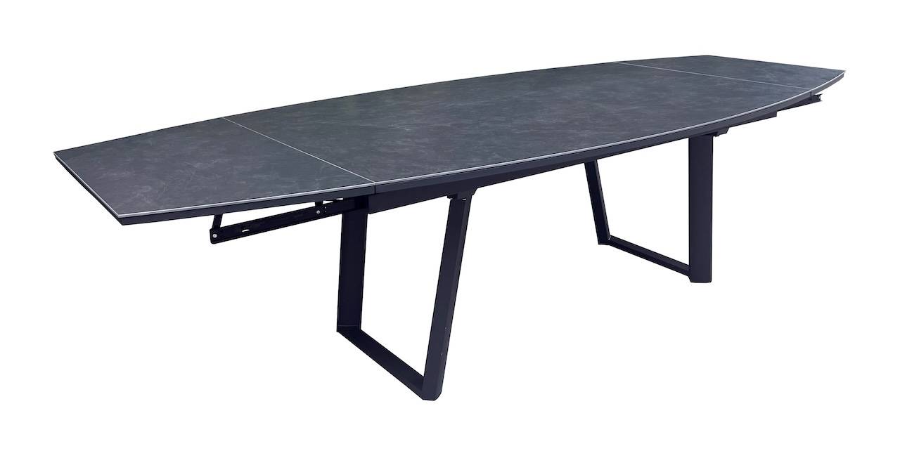 Proloisirs - Table de repas extensible en aluminium et céramique – MANTA 180/230/280 x 110 – Allonges en bout – Coloris graphite