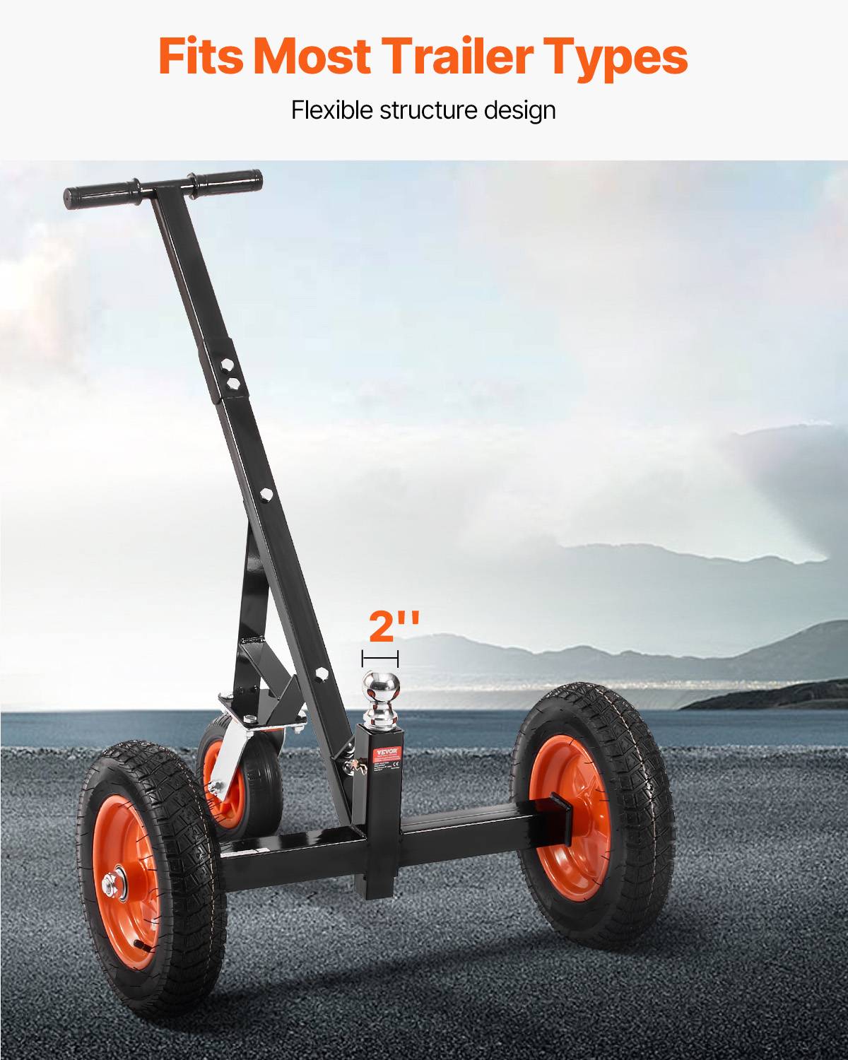 VEVOR Chariot remorque, charge 454kg. Hauteur réglable, boule 50.8mm, pneus pneumatiques. Pour camping-car. - Image 3