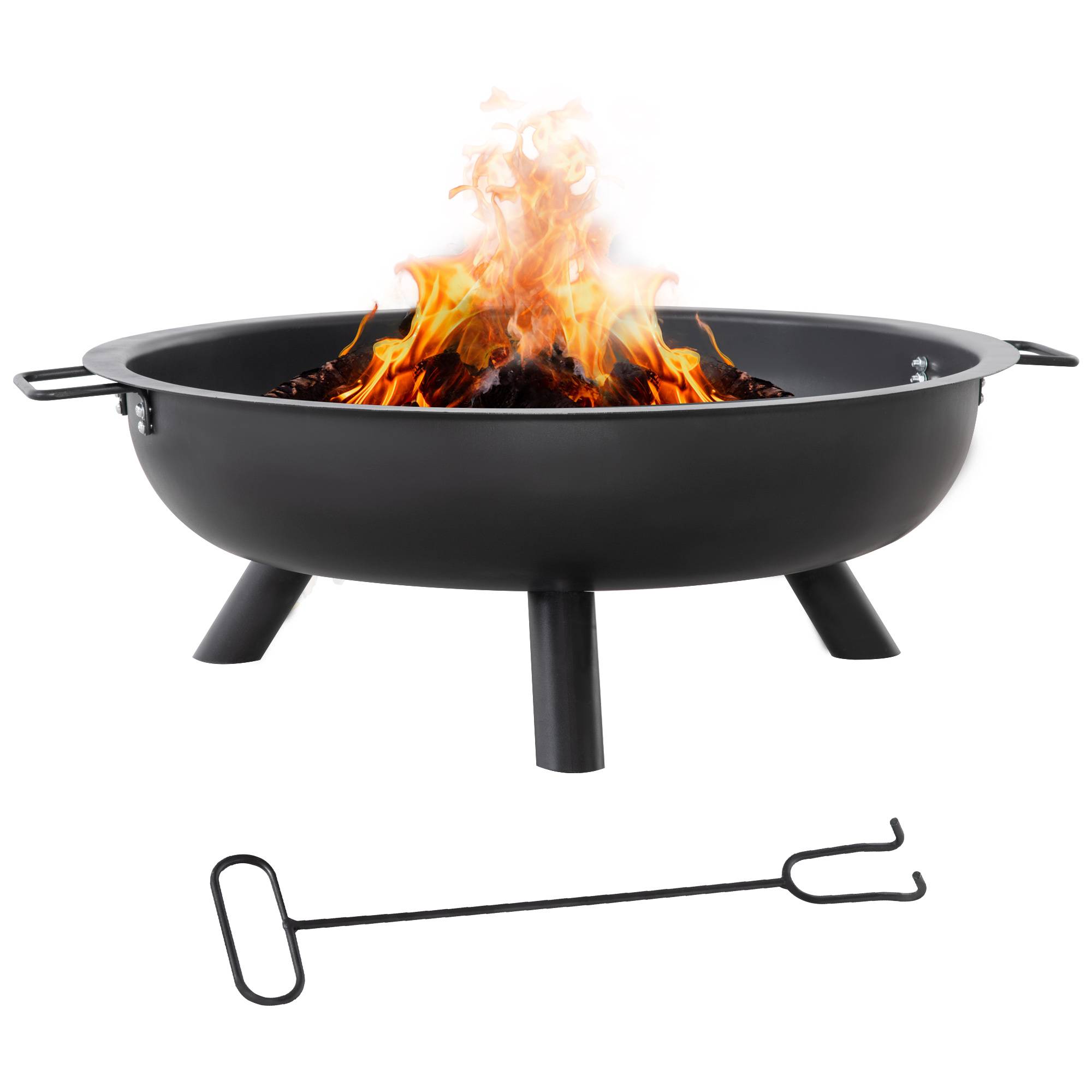 Outsunny - Brasero boule de feu cheminée foyer extérieur dim. 79L x 69l x 25,5H cm 2 poignées tisonnier acier noir - Outsunny - Imagen 1