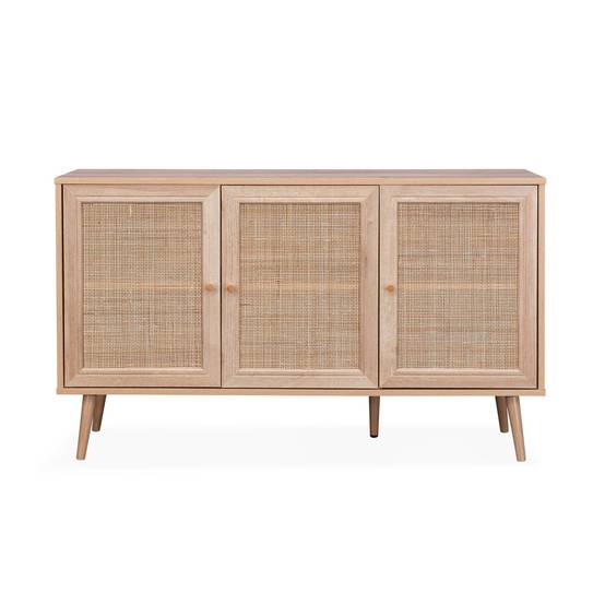 Buffet de rangement en cannage 120x39x70cm - Bohème - 2 niveaux. 3 portes. pieds scandinaves. buffet bas | sweeek - Image 5