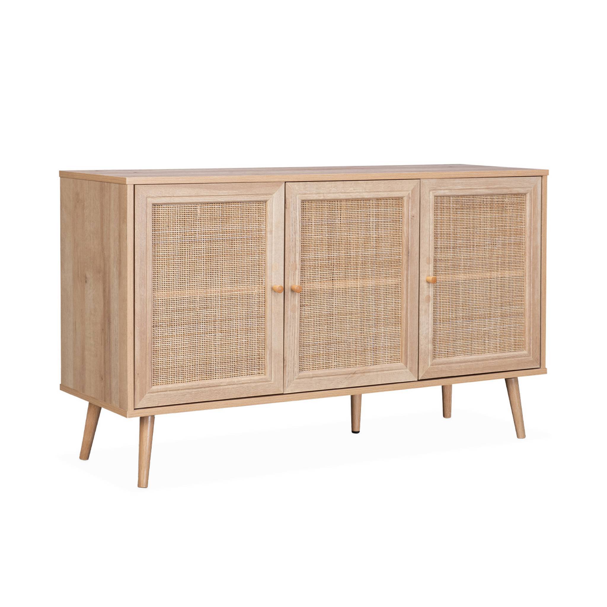 Buffet de rangement en cannage 120x39x70cm  - Bohème - 2 niveaux. 3 portes. pieds scandinaves. buffet bas | sweeek - Image 2