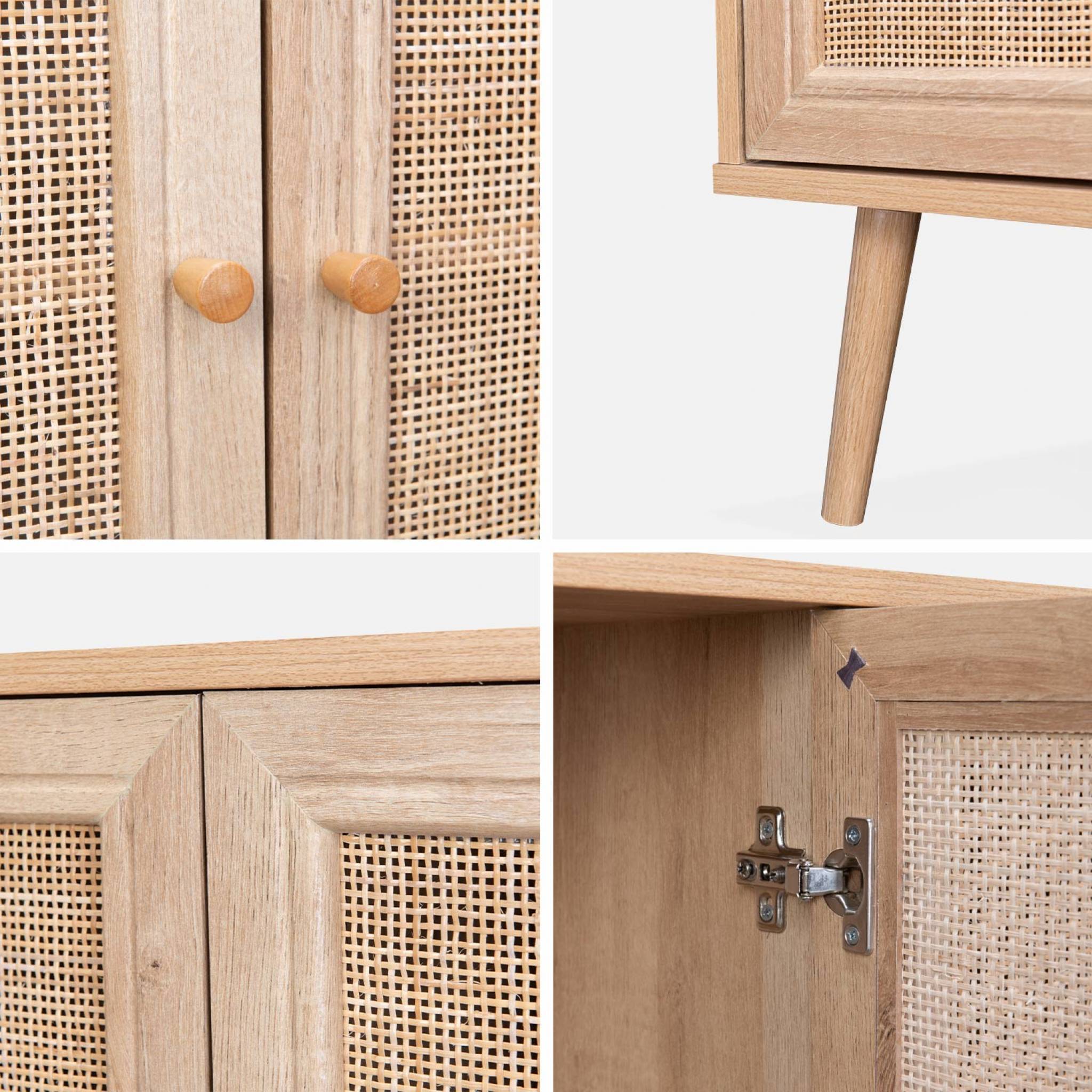 Buffet de rangement en cannage 120x39x70cm  - Bohème - 2 niveaux. 3 portes. pieds scandinaves. buffet bas | sweeek - Image 7