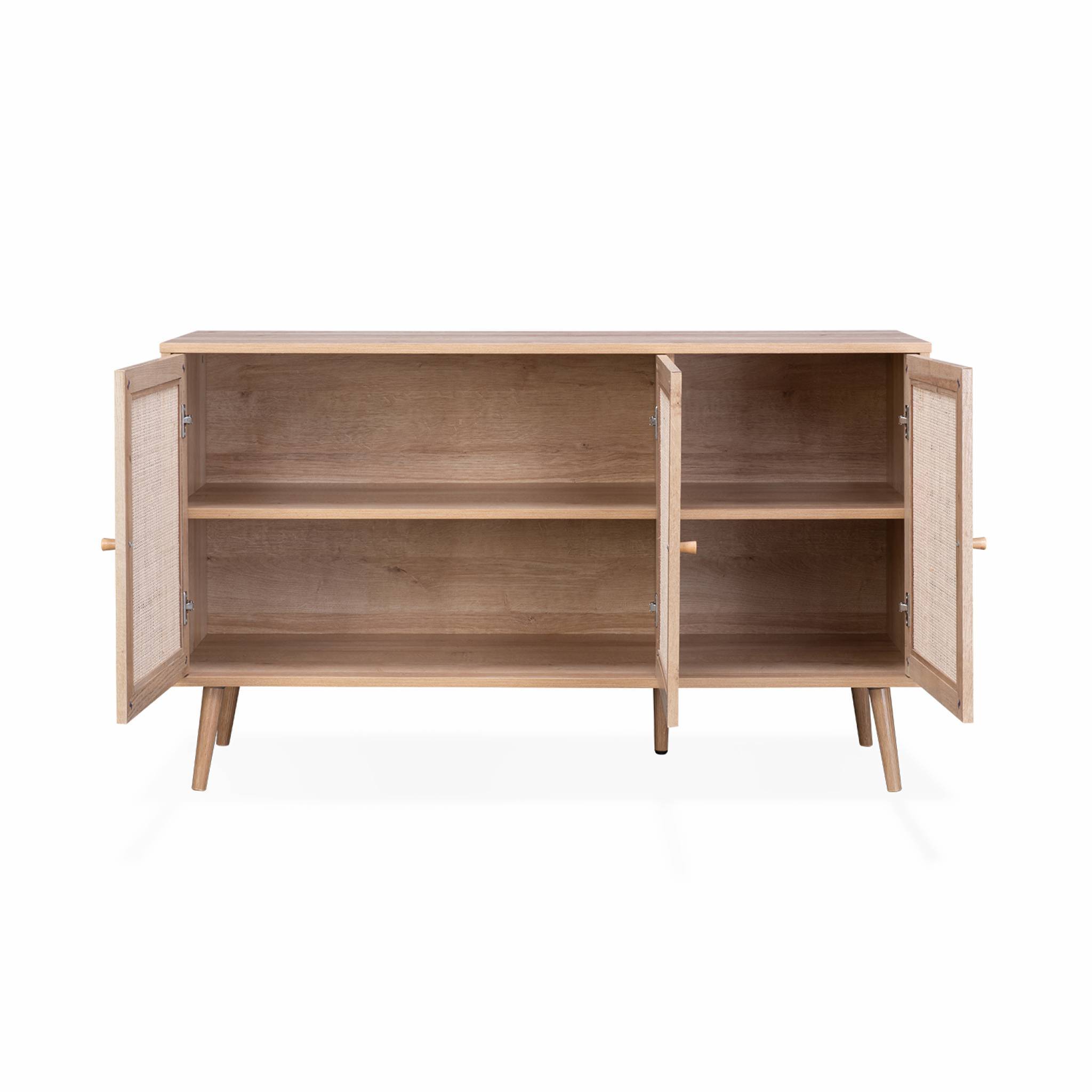 Buffet de rangement en cannage 120x39x70cm  - Bohème - 2 niveaux. 3 portes. pieds scandinaves. buffet bas | sweeek - Image 6