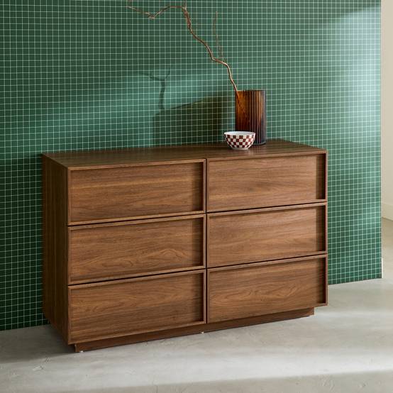 sweeek - Commode de rangement effet bois 6 tiroirs noyer L 120 x P 43 x H 75cm - Kuba | sweeek - Image 1