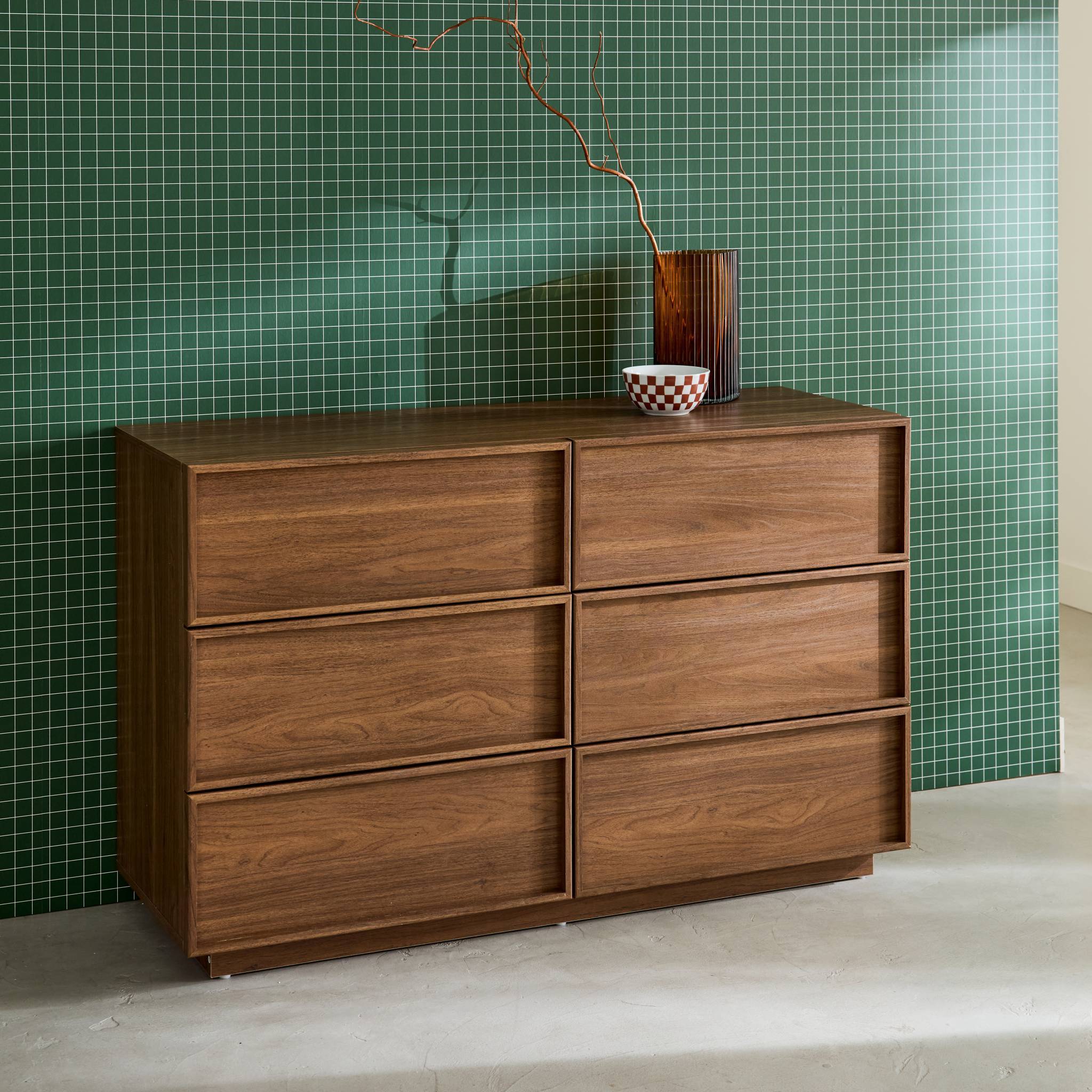 sweeek - Commode de rangement effet bois 6 tiroirs noyer L 120 x P 43 x H 75cm - Kuba  | sweeek - Image 5