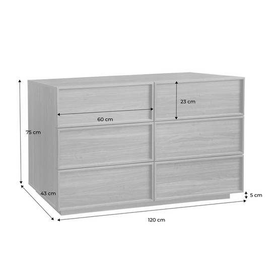 sweeek - Commode de rangement effet bois 6 tiroirs noyer L 120 x P 43 x H 75cm - Kuba | sweeek - Image 4