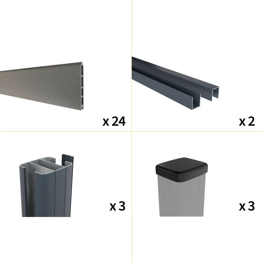 Decklinea - Kit Cloture Composite RIO Platine 3,5x1,8m - Bois composite & Aluminium - Poteaux Gris - Montage Facile - Occultation - Brise vue - Imagen 3