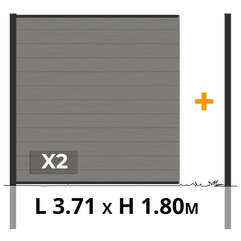 Decklinea - Kit Cloture Composite RIO Platine 3,5x1,8m - Bois composite & Aluminium - Poteaux Gris - Montage Facile - Occultation - Brise vue - Imagen 2