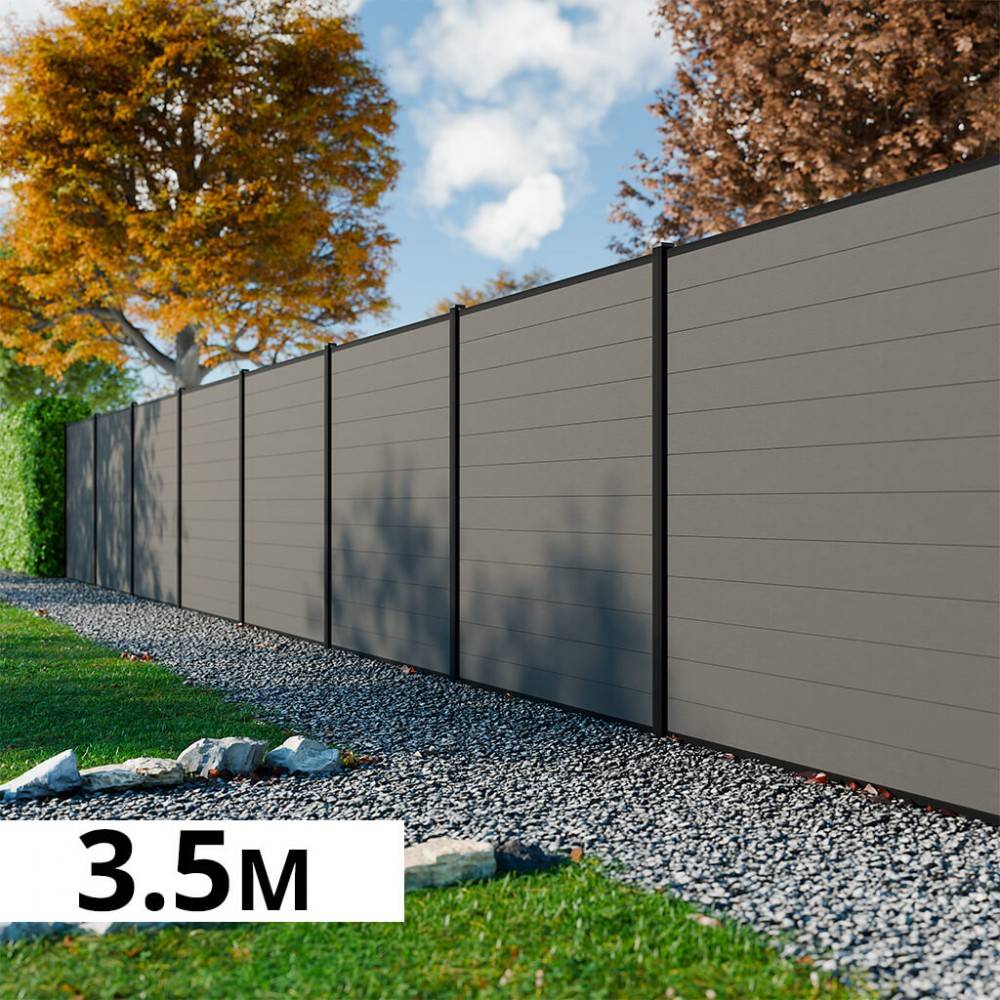 Decklinea - Kit Cloture Composite RIO Platine 3,5x1,8m - Bois composite & Aluminium - Poteaux Gris - Montage Facile - Occultation - Brise vue - Imagen 1