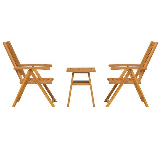 Set Bistro de Jardin 2 Personnes en Acacia, 2 Fauteuils Inclinables et Table d'Appoint Marron – ComfortXL Outdoor Living - Image 3