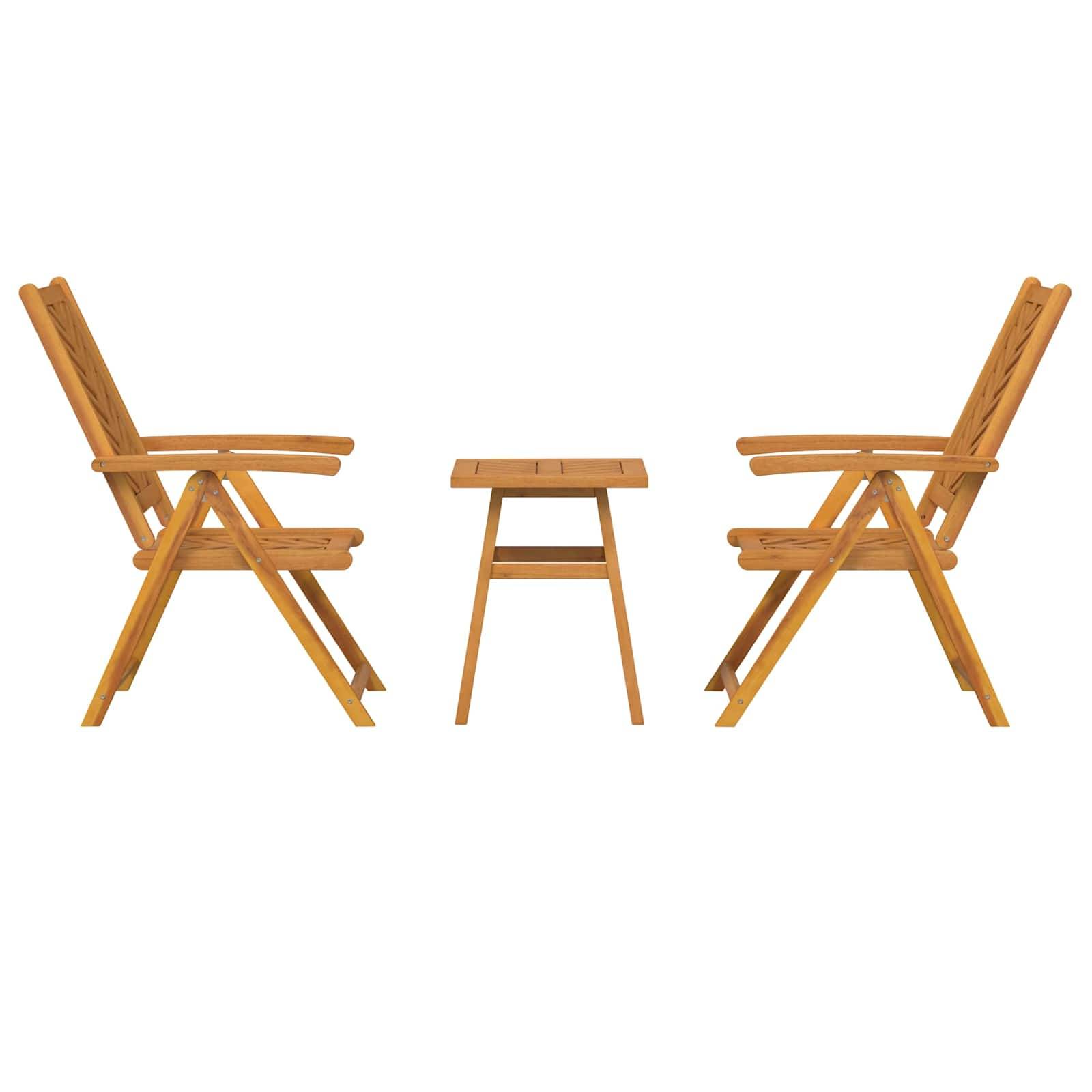Set Bistro de Jardin 2 Personnes en Acacia, 2 Fauteuils Inclinables et Table d'Appoint Marron – ComfortXL Outdoor Living - Image 3
