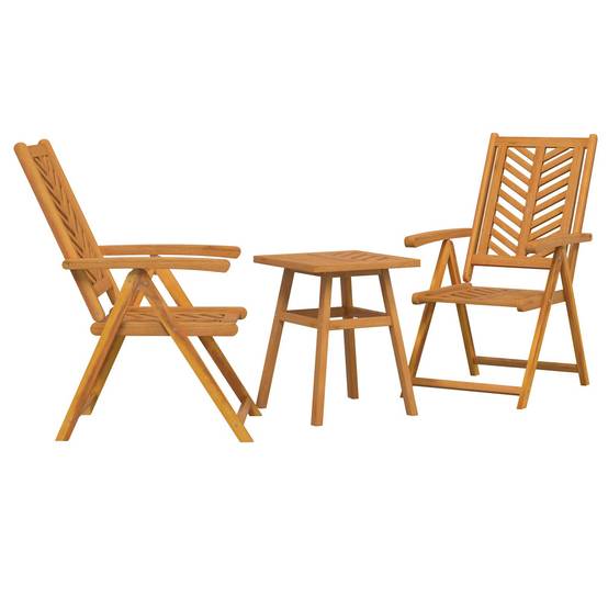 Set Bistro de Jardin 2 Personnes en Acacia, 2 Fauteuils Inclinables et Table d'Appoint Marron – ComfortXL Outdoor Living - Image 1