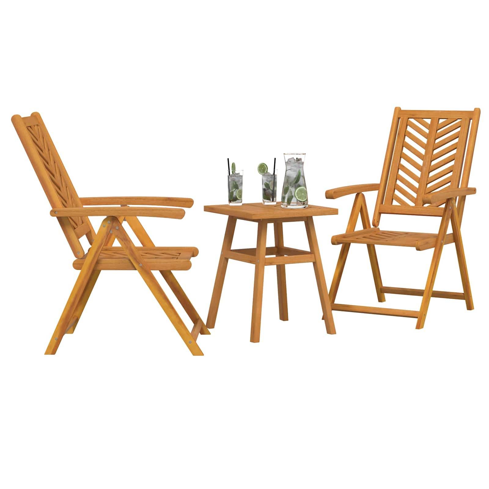 Set Bistro de Jardin 2 Personnes en Acacia, 2 Fauteuils Inclinables et Table d'Appoint Marron – ComfortXL Outdoor Living - Image 2