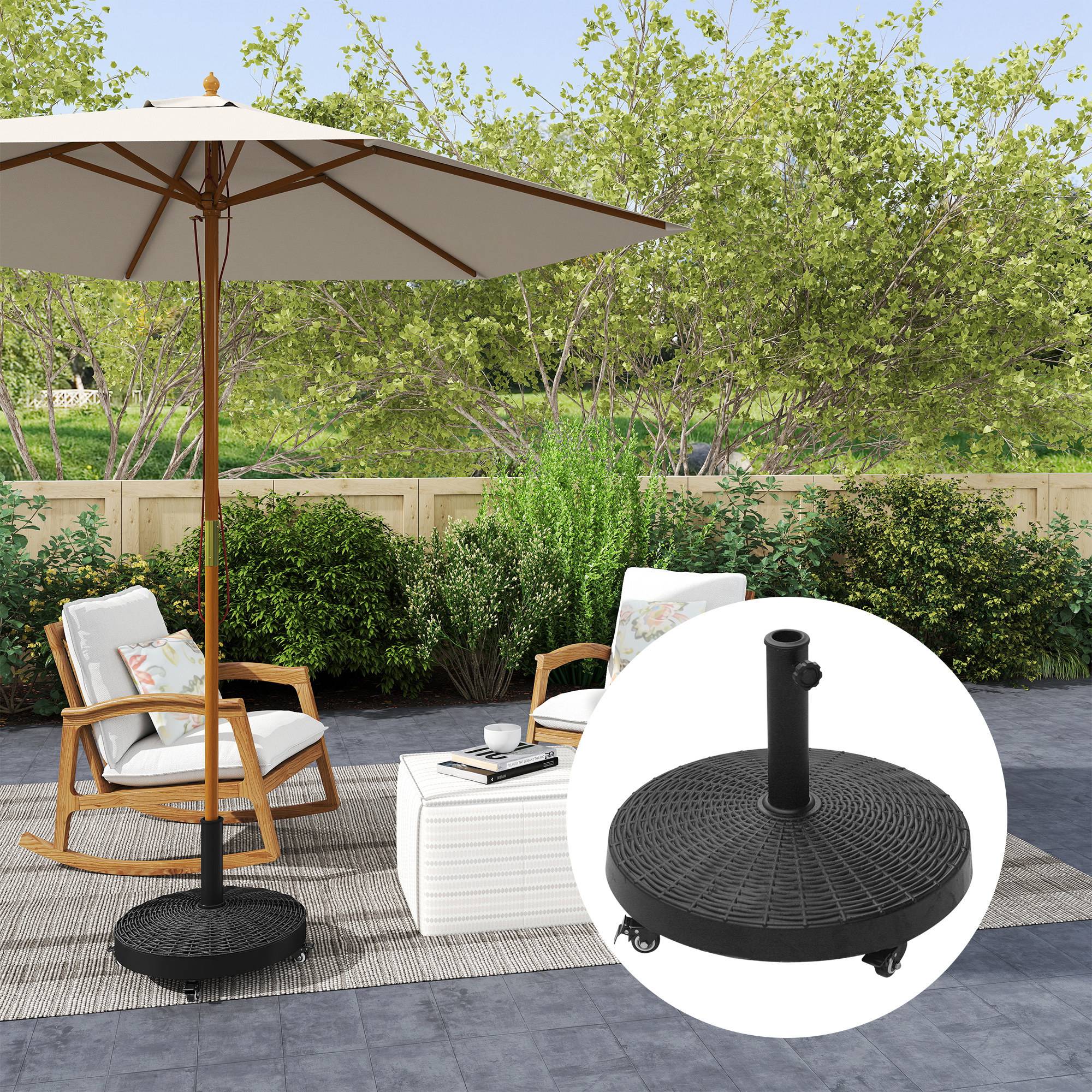 Pied de parasol base de lestage poids net 22,7 kg en résine avec 4 roulettes - dim. Φ52 x 41H cm - Noir - Image 4
