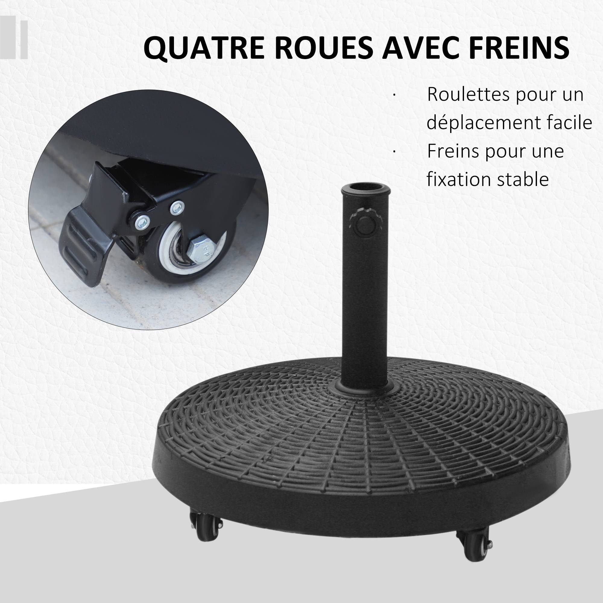 Pied de parasol base de lestage poids net 22,7 kg en résine avec 4 roulettes - dim. Φ52 x 41H cm - Noir - Image 8